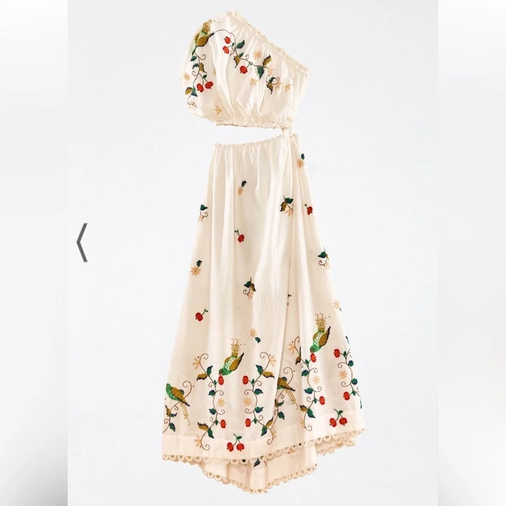 BNWT Stunning Farm Rio Pitanga Embroidered One-Shoulder Maxi Dress - Picture 6 of 7